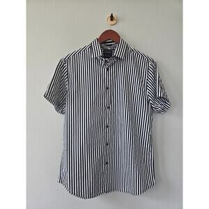 Denim & Flower Ricky Singh Striped Shirt Men M Black White Cotton Bold Statement